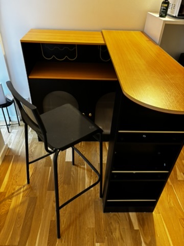 Bar cabinet with stool - open
